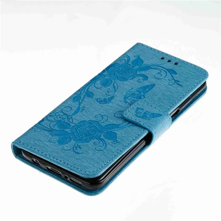 For Samsung Galaxy S8 G950 Flower Butterfly Imprinted Leather Wallet Phone Case - Baby Blue