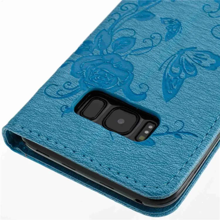 For Samsung Galaxy S8 G950 Flower Butterfly Imprinted Leather Wallet Phone Case - Baby Blue