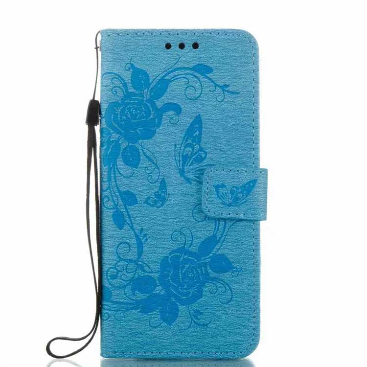 For Samsung Galaxy S8 G950 Flower Butterfly Imprinted Leather Wallet Phone Case - Baby Blue