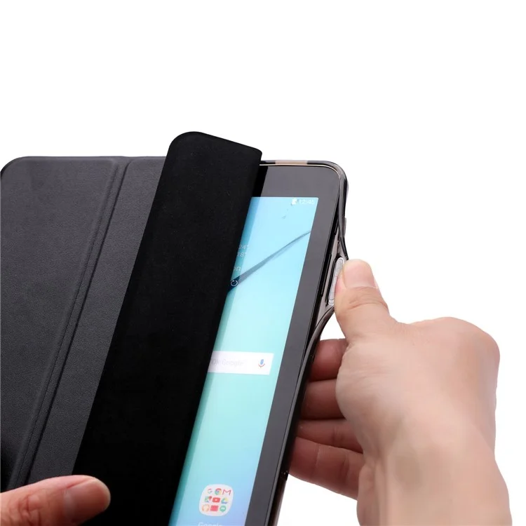 Für Samsung Galaxy Tab S3 9.7 Tri-fold Leder Stand Hülle + Abnehmbares Gummiband - Schwarz