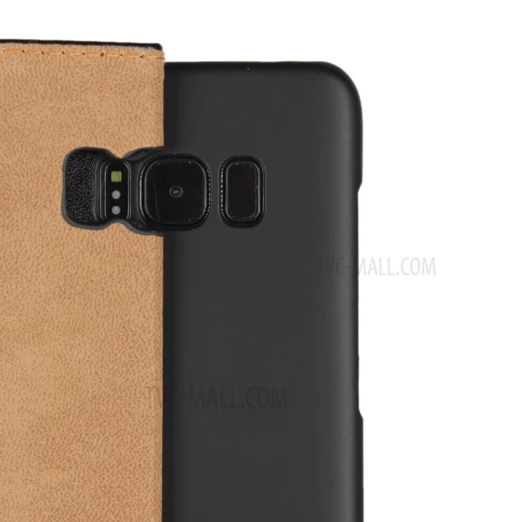 Genuine Split Leather Wallet Magnetic Flip Case for Samsung Galaxy S8 G950 - Black
