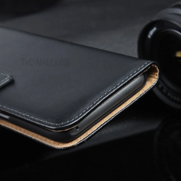 Genuine Split Leather Wallet Magnetic Flip Case for Samsung Galaxy S8 G950 - Black