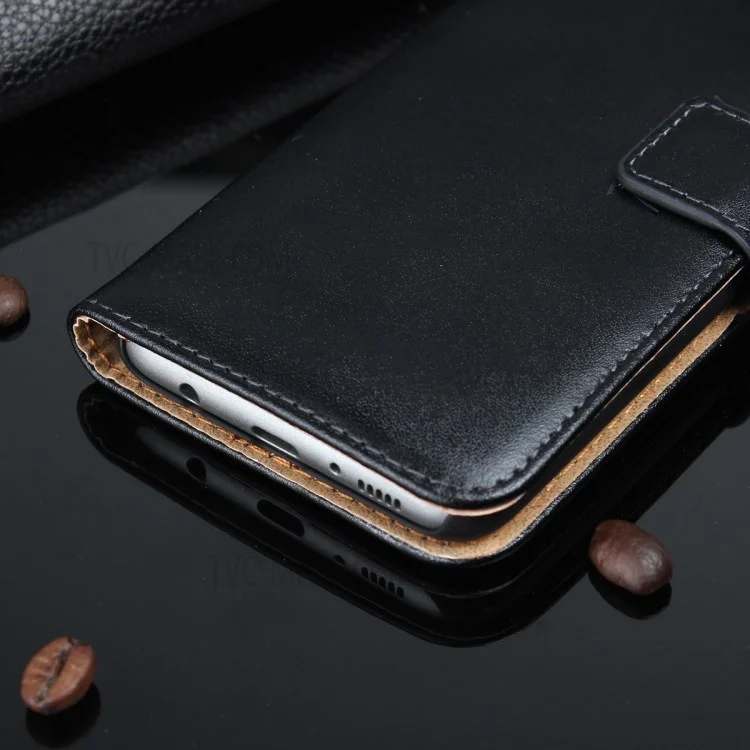 Genuine Split Leather Wallet Magnetic Flip Case for Samsung Galaxy S8 G950 - Black