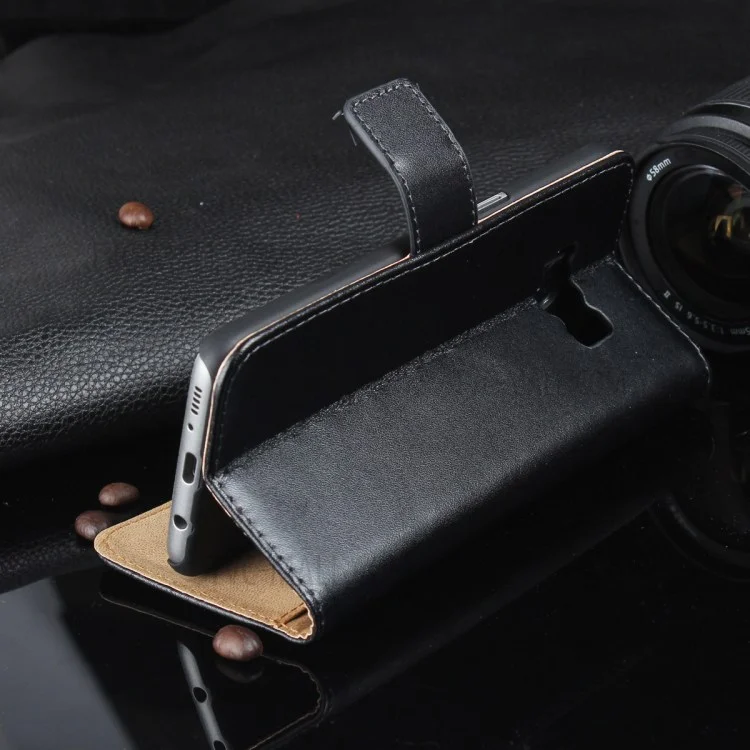 Genuine Split Leather Wallet Magnetic Flip Case for Samsung Galaxy S8 G950 - Black