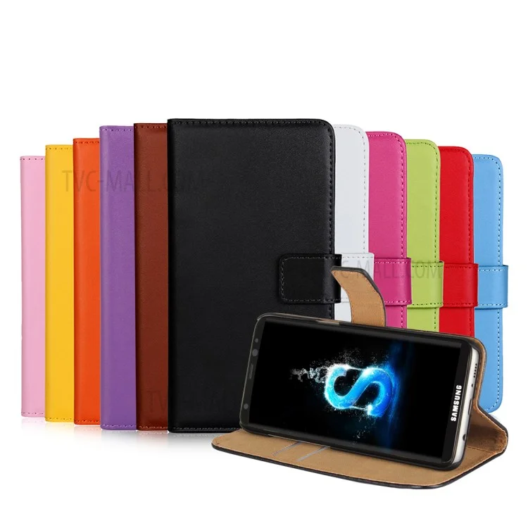 Genuine Split Leather Wallet Magnetic Flip Case for Samsung Galaxy S8 G950 - Black