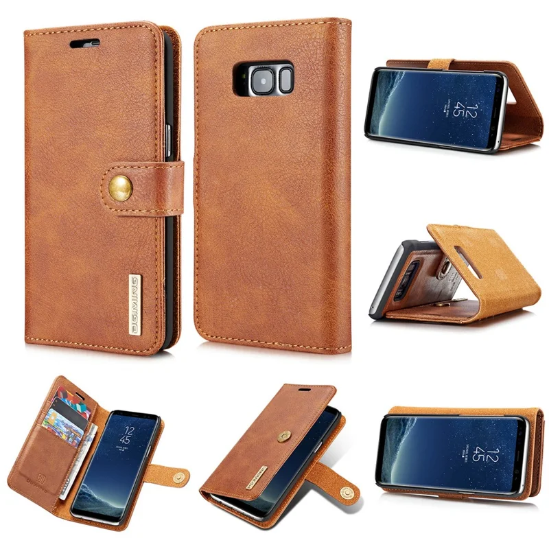 DG.MING For Samsung Galaxy S8 Plus G955 Detachable 2 in 1 Anti-scratch Split Leather Wallet Phone Cover - Brown