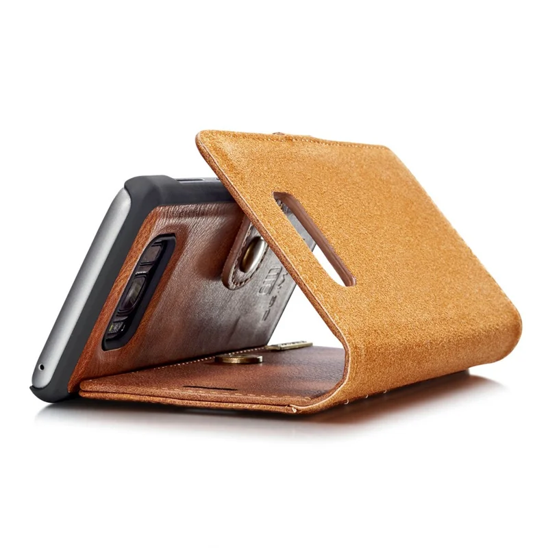 DG.MING For Samsung Galaxy S8 Plus G955 Detachable 2 in 1 Anti-scratch Split Leather Wallet Phone Cover - Brown