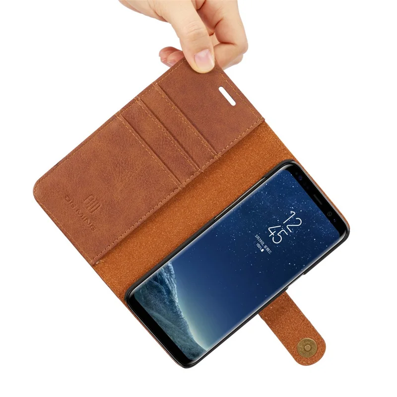 DG.MING For Samsung Galaxy S8 Plus G955 Detachable 2 in 1 Anti-scratch Split Leather Wallet Phone Cover - Brown