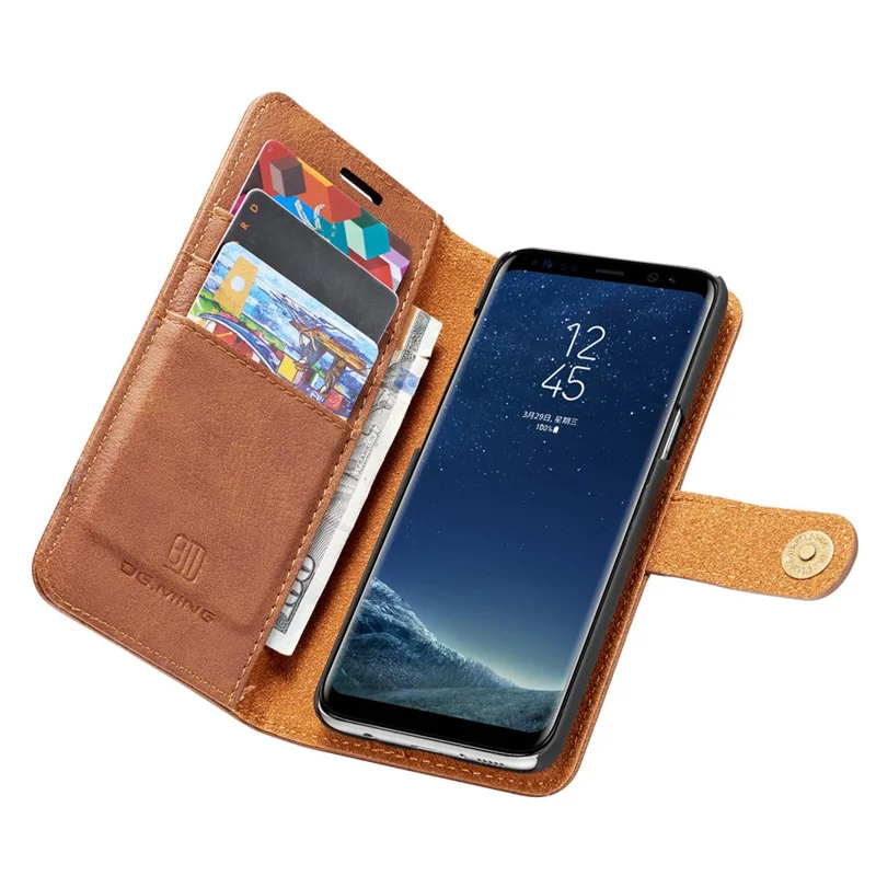 DG.MING For Samsung Galaxy S8 Plus G955 Detachable 2 in 1 Anti-scratch Split Leather Wallet Phone Cover - Brown