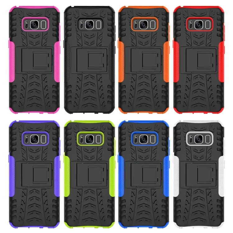 For Samsung Galaxy S8 G950 Tyre Pattern 2-in-1 Kickstand PC + TPU Hybrid Case Cover - Black