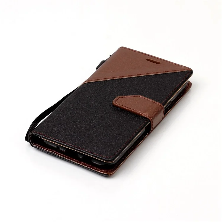 Assorted Color Foldable Sand-like Grain Leather Wallet Phone Case Shell for Samsung Galaxy J3 Emerge - Brown