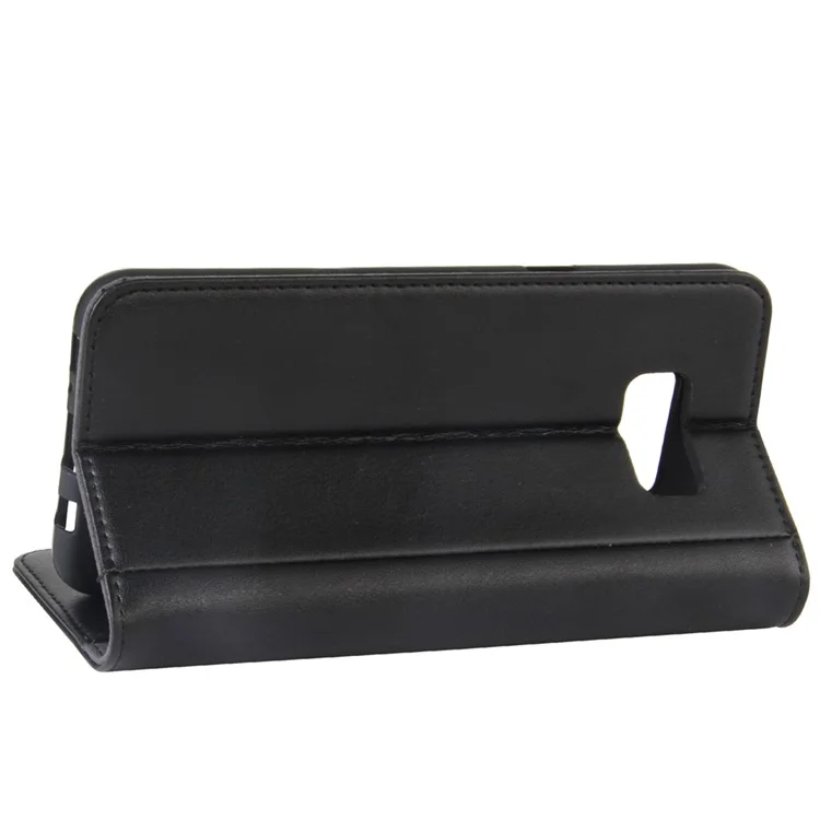 Genuine Split Leather Wallet  Stand Phone Case for Samsung Galaxy S8 G950 - Black