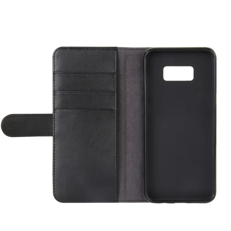 Genuine Split Leather Card Holder Stand Flip Case for Samsung Galaxy S8 Plus G955 - Black