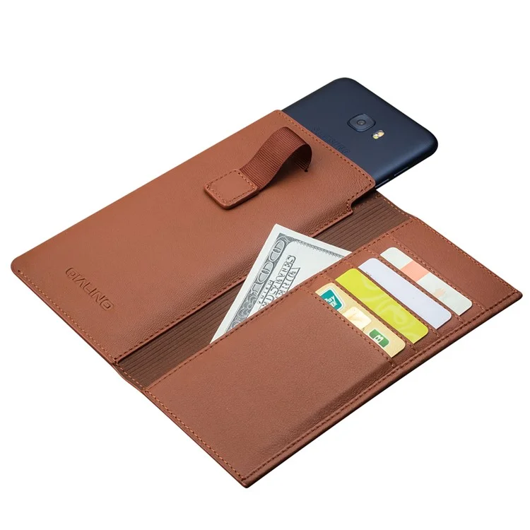 QIALINO Genuine Leather Wallet Protective Pouch Case for Samsung Galaxy C7 Pro - Brown