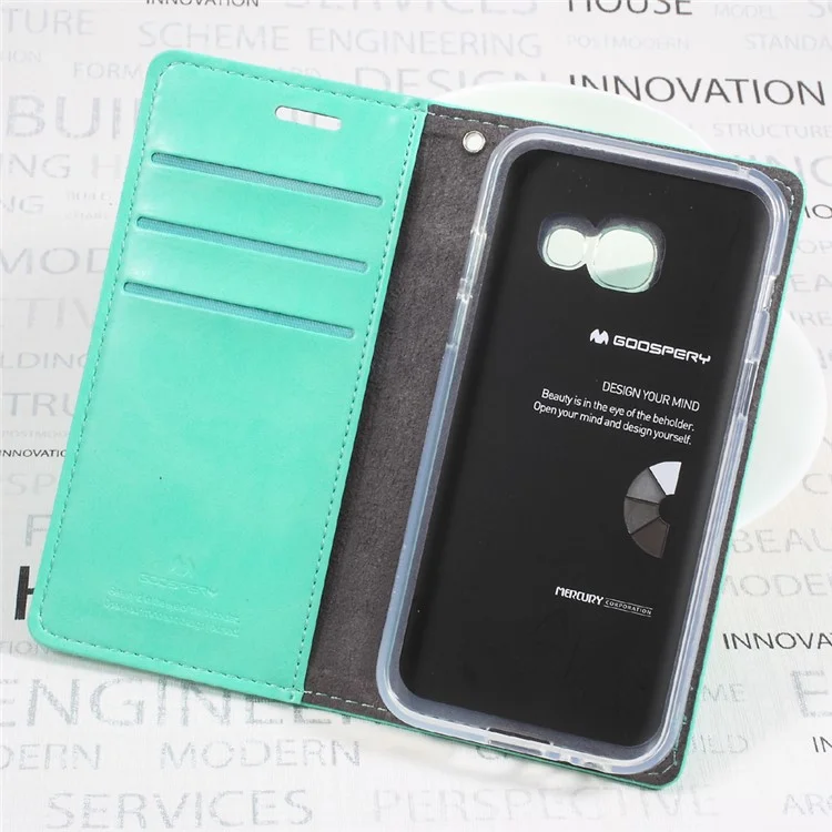 MERCURY GOOSPERY Blue Moon Stand Leather Wallet Case for Samsung Galaxy A3 (2017) A320 - Cyan