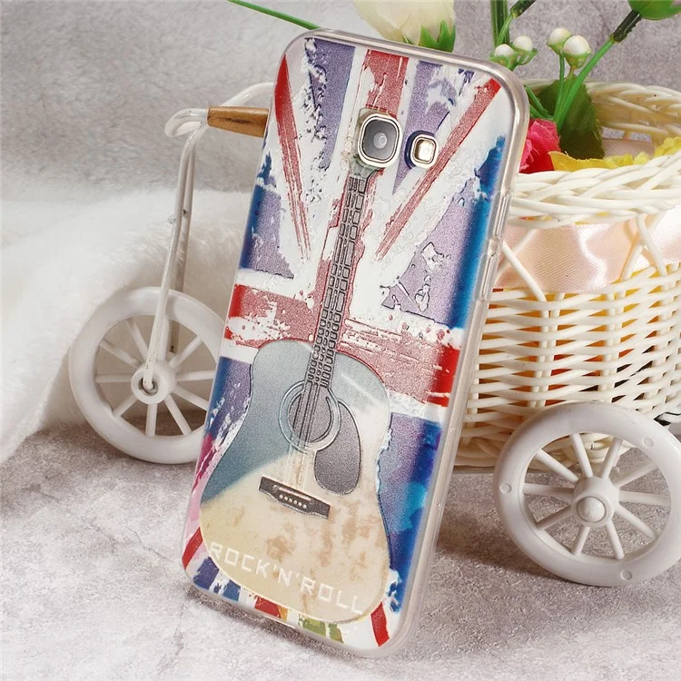 Softlyfit Embossed Flexible TPU Mobile Phone Casing for Samsung Galaxy A5 (2017) - UK Flag and Guitar