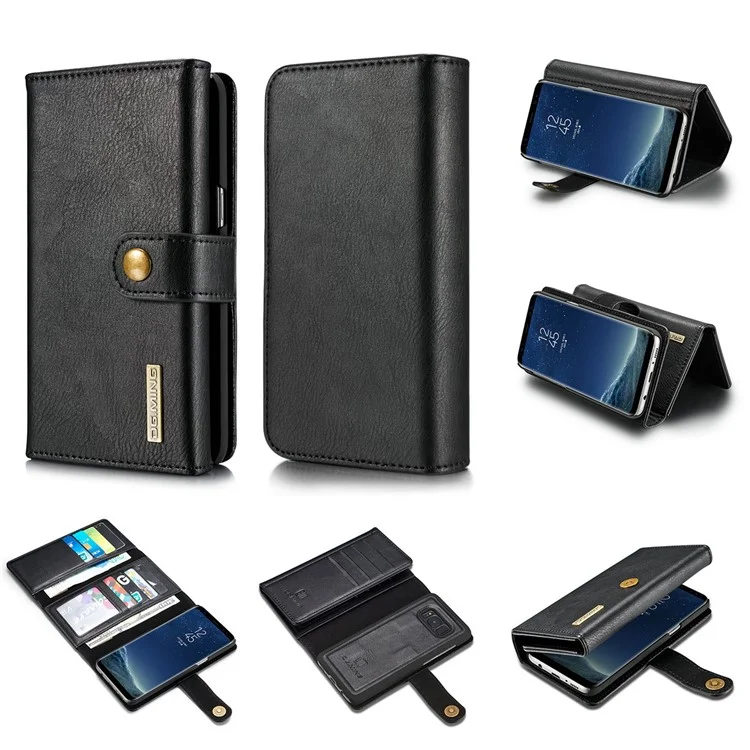 DG.MING for Samsung Galaxy S8+ G955 Split Leather Multi-slot Tri-fold Wallet + Detachable PC Case - Black