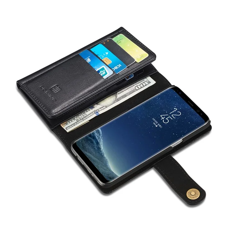 DG.MING for Samsung Galaxy S8+ G955 Split Leather Multi-slot Tri-fold Wallet + Detachable PC Case - Black