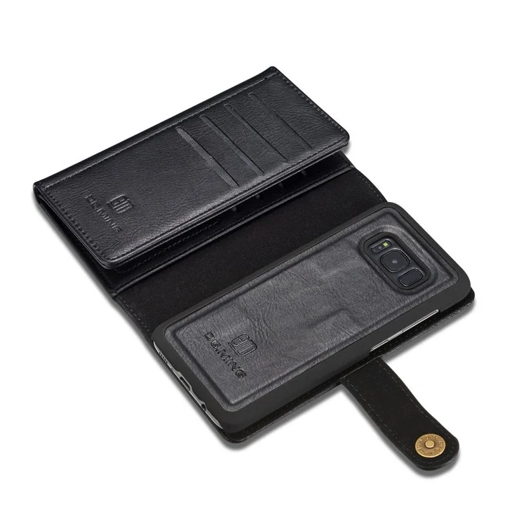 DG.MING for Samsung Galaxy S8+ G955 Split Leather Multi-slot Tri-fold Wallet + Detachable PC Case - Black