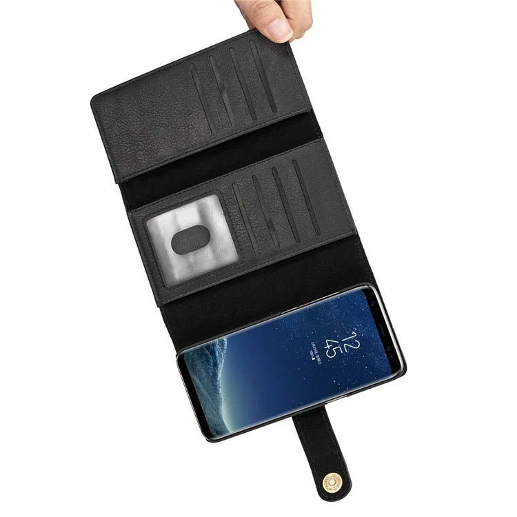 DG.MING for Samsung Galaxy S8+ G955 Split Leather Multi-slot Tri-fold Wallet + Detachable PC Case - Black