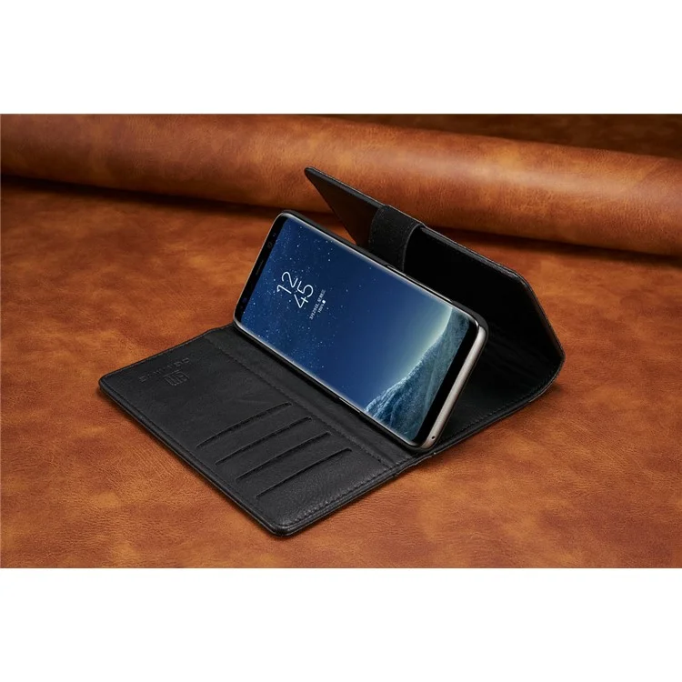 DG.MING for Samsung Galaxy S8+ G955 Split Leather Multi-slot Tri-fold Wallet + Detachable PC Case - Black