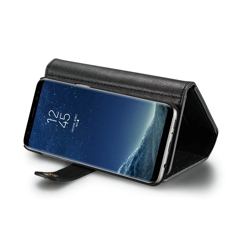 DG.MING for Samsung Galaxy S8+ G955 Split Leather Multi-slot Tri-fold Wallet + Detachable PC Case - Black