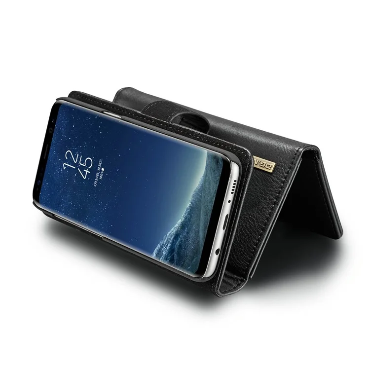 DG.MING for Samsung Galaxy S8+ G955 Split Leather Multi-slot Tri-fold Wallet + Detachable PC Case - Black