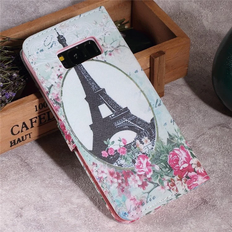 Callfree Patterned Stand Leather Wallet Flip Case for Samsung Galaxy S8 G950 - Eiffel Tower and Flowers