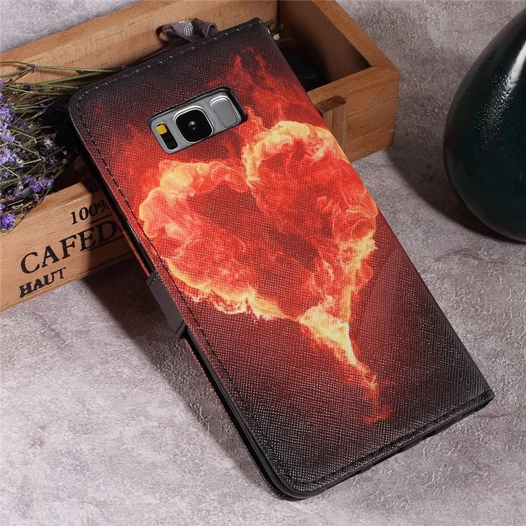 Callfree Printing Pattern Leather Card Slots Stand Mobile Shell for Samsung Galaxy S8+ G955 - Burning Flame