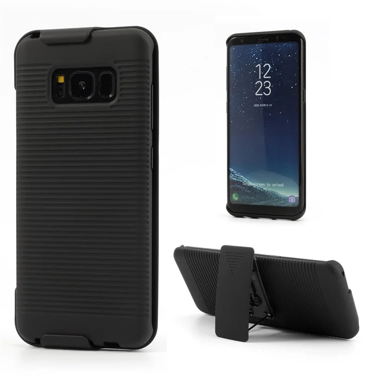 Horizontal Stripes Belt Clip Holster Hard Case with Kickstand for Samsung Galaxy S8 G950