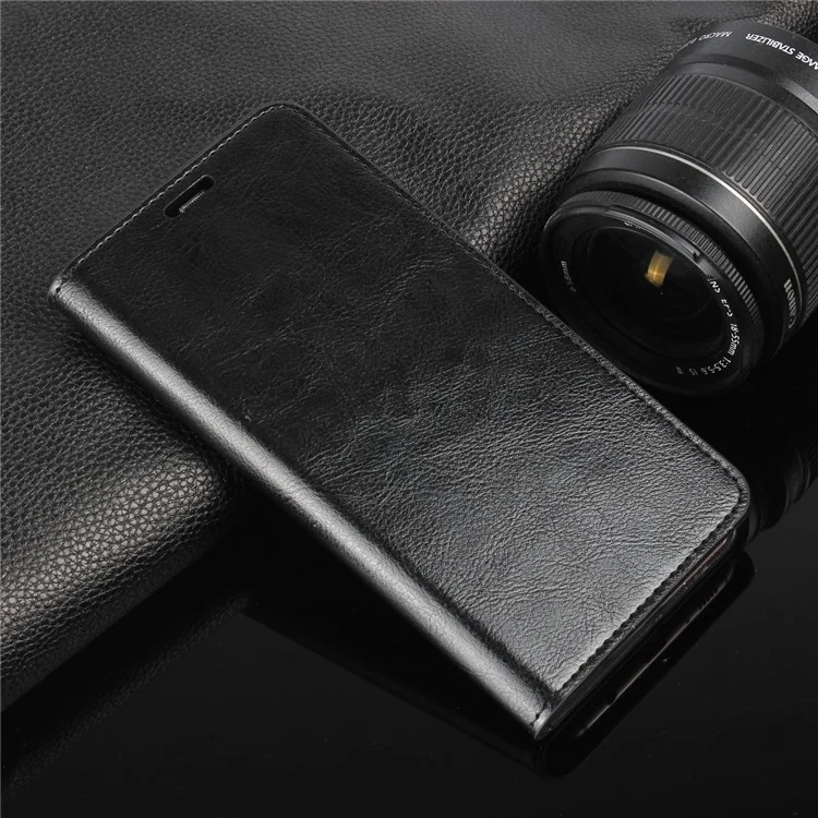 For Samsung Galaxy S8 G950 Crazy Horse Genuine Leather Wallet Case with Stand - Black