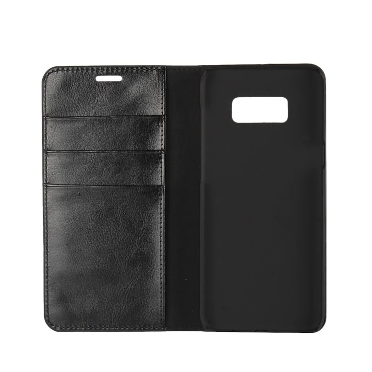 For Samsung Galaxy S8 G950 Crazy Horse Genuine Leather Wallet Case with Stand - Black