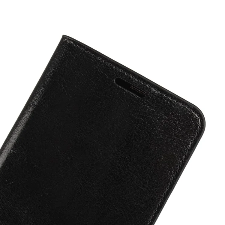 For Samsung Galaxy S8 G950 Crazy Horse Genuine Leather Wallet Case with Stand - Black