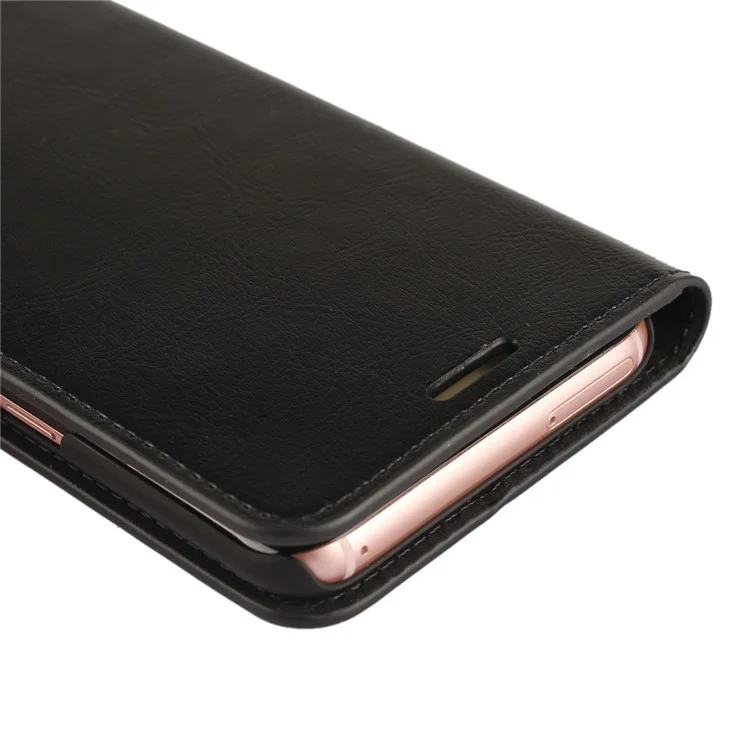 For Samsung Galaxy S8 G950 Crazy Horse Genuine Leather Wallet Case with Stand - Black