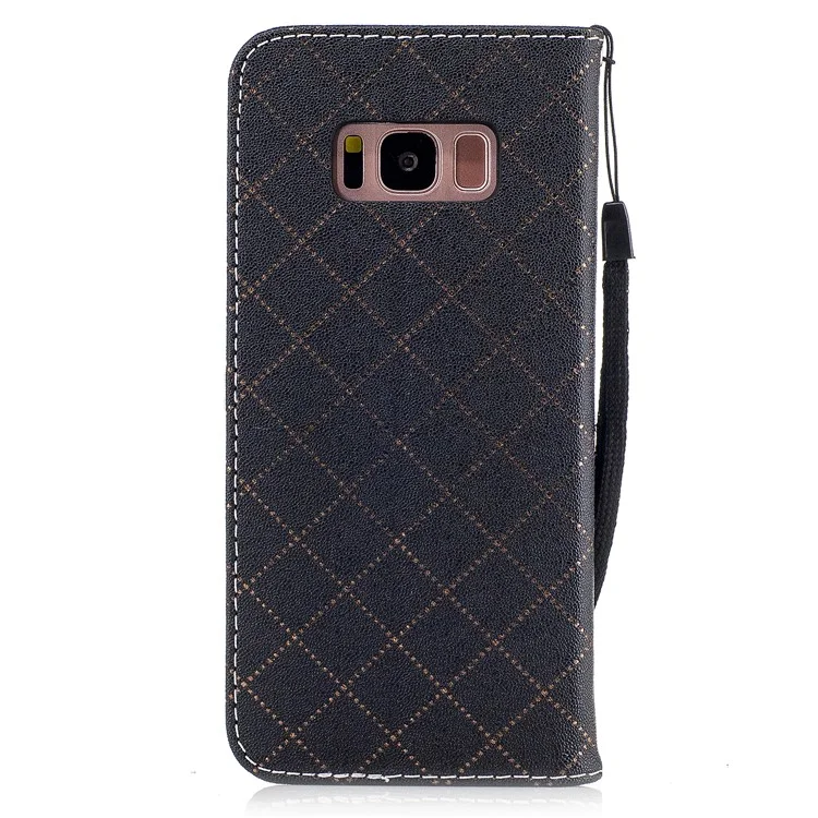 Love Heart Two-tone Leather Wallet Stand Cellphone Cover with Lanyard for Samsung Galaxy S8 SM-G950 - Black