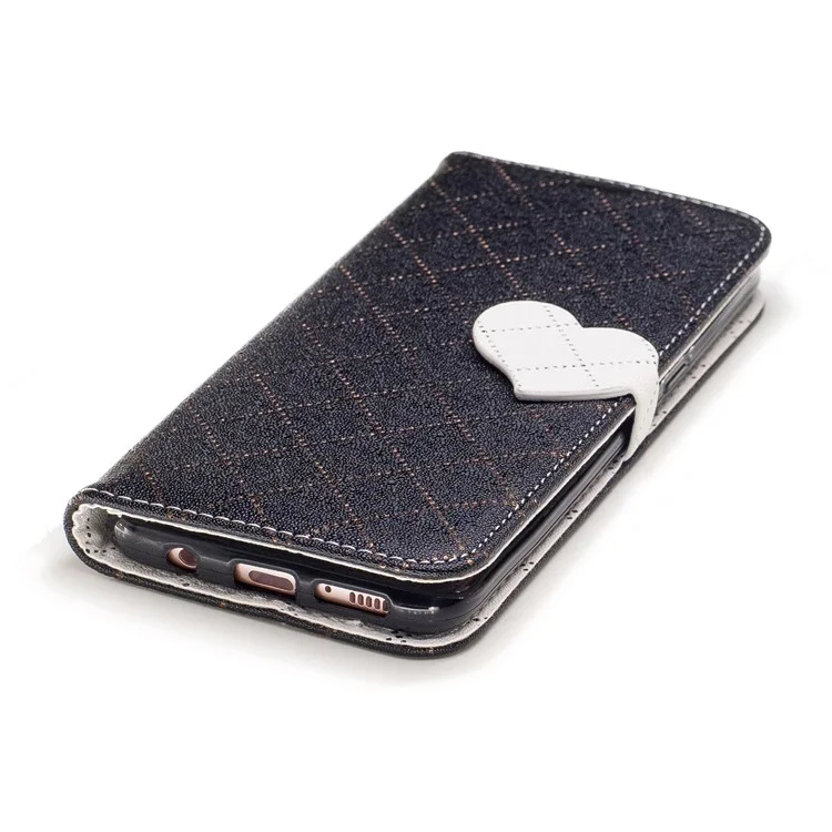 Love Heart Two-tone Leather Wallet Stand Cellphone Cover with Lanyard for Samsung Galaxy S8 SM-G950 - Black