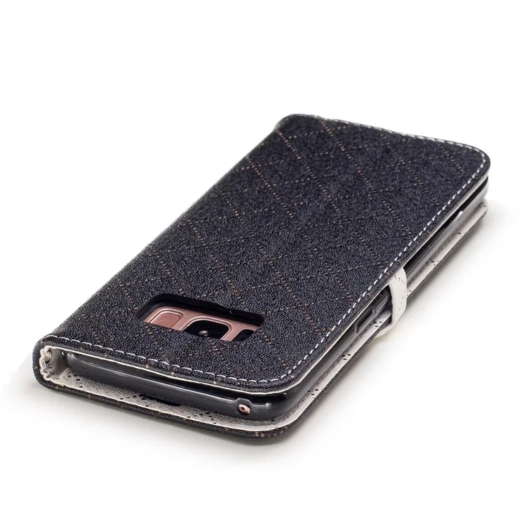 Love Heart Two-tone Leather Wallet Stand Cellphone Cover with Lanyard for Samsung Galaxy S8 SM-G950 - Black