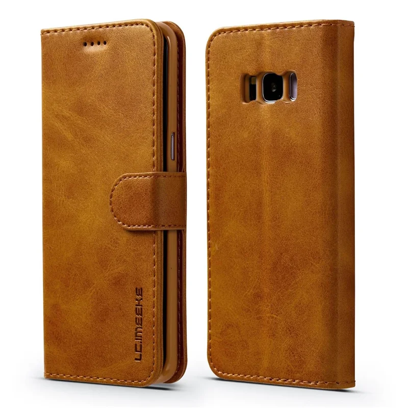LC.IMEEKE Läderfodral med plånbok och ställ för Samsung Galaxy S8 Plus G955 - Brun