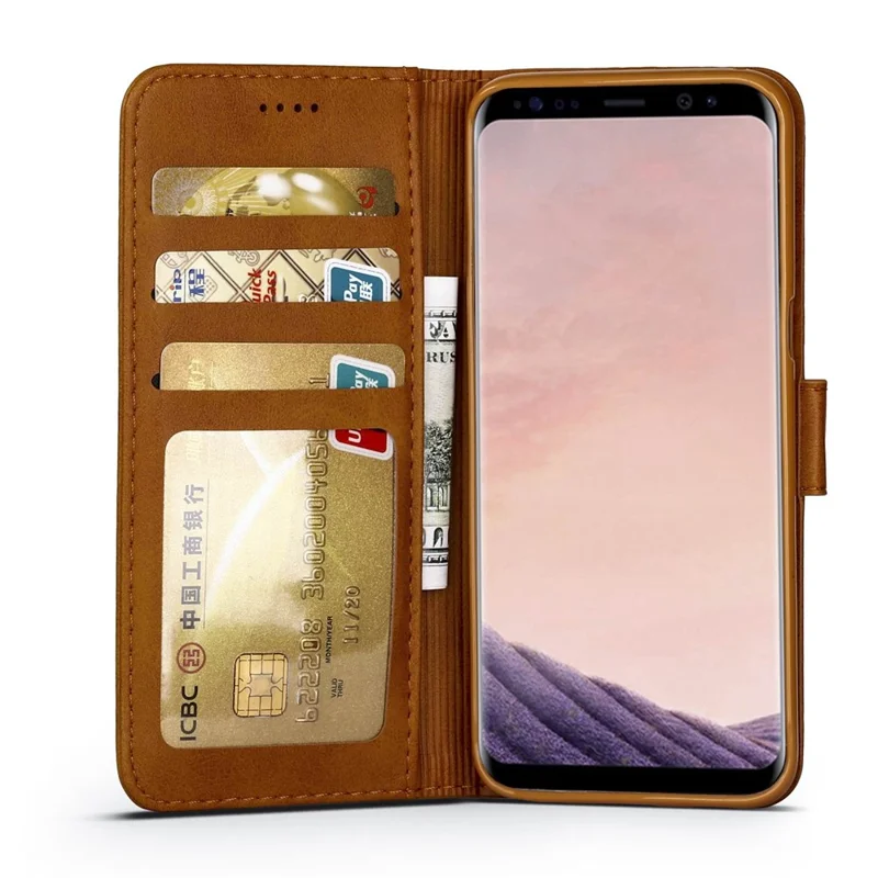 LC.IMEEKE Läderfodral med plånbok och ställ för Samsung Galaxy S8 Plus G955 - Brun