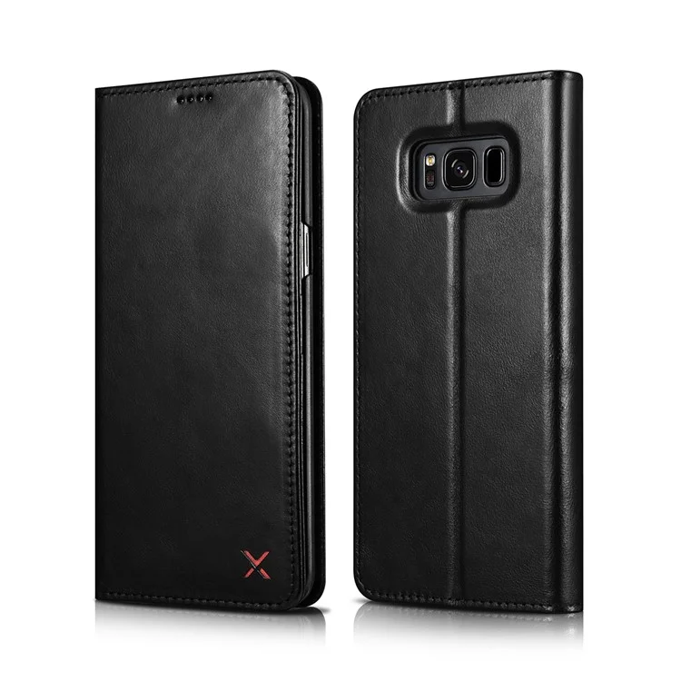XOOMZ Auto-absorbed Genuine Leather Wallet Stand Case for  Samsung Galaxy S8 G950 - Black