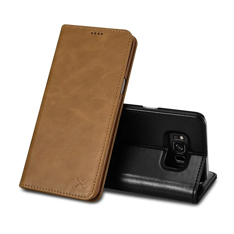 XOOMZ Auto-absorbed Genuine Leather Wallet Stand Case for  Samsung Galaxy S8 G950 - Black