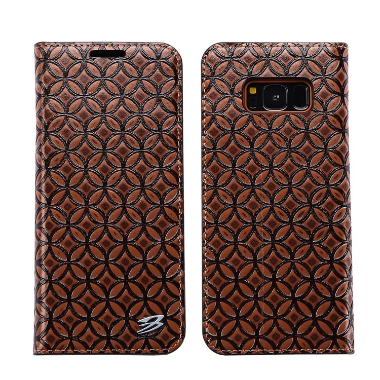 FIERRE SHANN Auto-absorbed Genuine Leather Mobile Phone Cover for Samsung Galaxy S8 G950 - Coffee