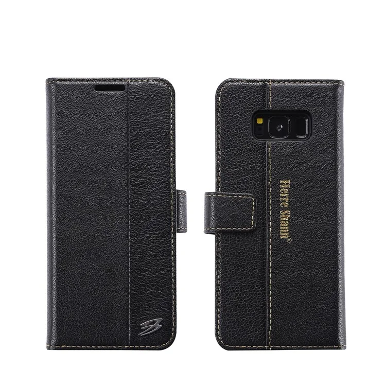 FIERRE SHANN Top Layer Cowhide Leather Wallet Stand Case for Samsung Galaxy S8 G950 - Black