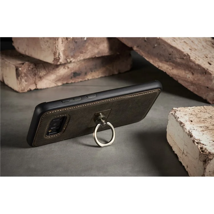 CASEME H3 Han Series for Samsung Galaxy S8 G950 Metal Ring Kickstand Leather Skin PC TPU Hybrid Case - Coffee