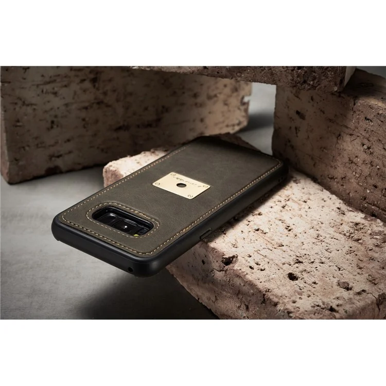 CASEME H3 Han Series for Samsung Galaxy S8+ G955 Metal Ring Kickstand Leather Coated PC TPU Hybrid Cover - Coffee