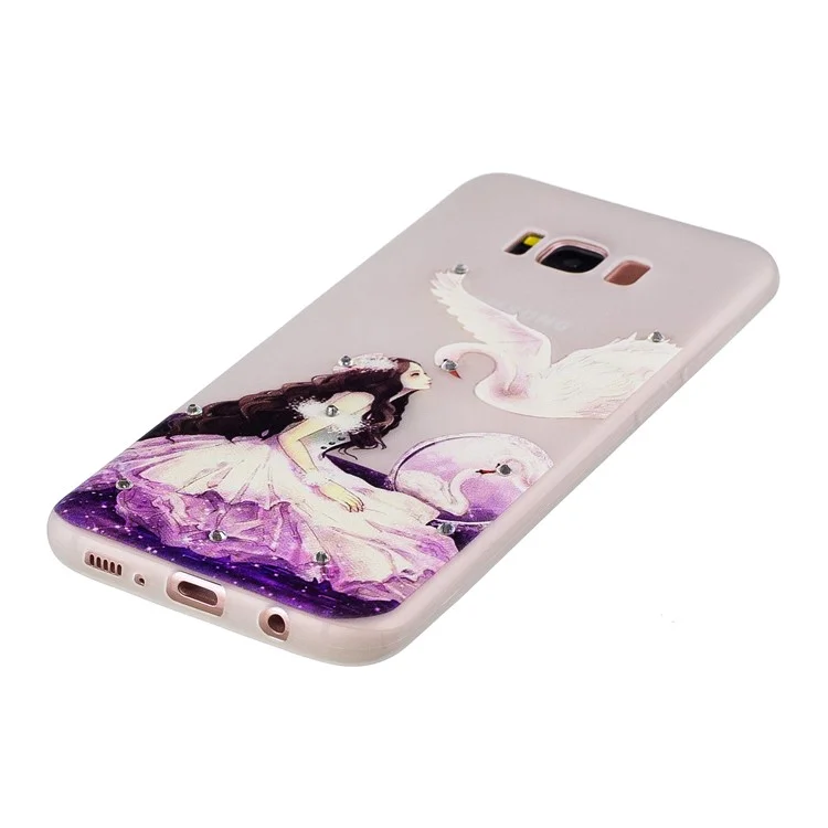 Luminous Rhinestone Embossment Soft TPU Case Shell for Samsung Galaxy S8 G950 - Pretty Girl and White Swan