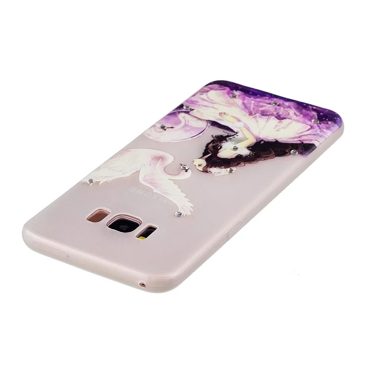 Luminous Rhinestone Embossment Soft TPU Case Shell for Samsung Galaxy S8 G950 - Pretty Girl and White Swan