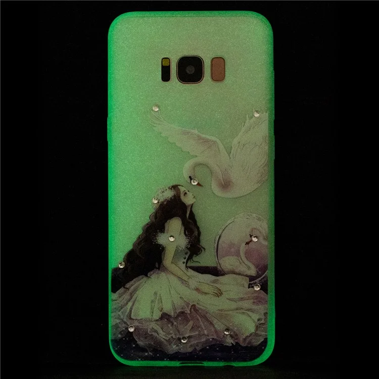 Luminous Rhinestone Embossment Soft TPU Case Shell for Samsung Galaxy S8 G950 - Pretty Girl and White Swan