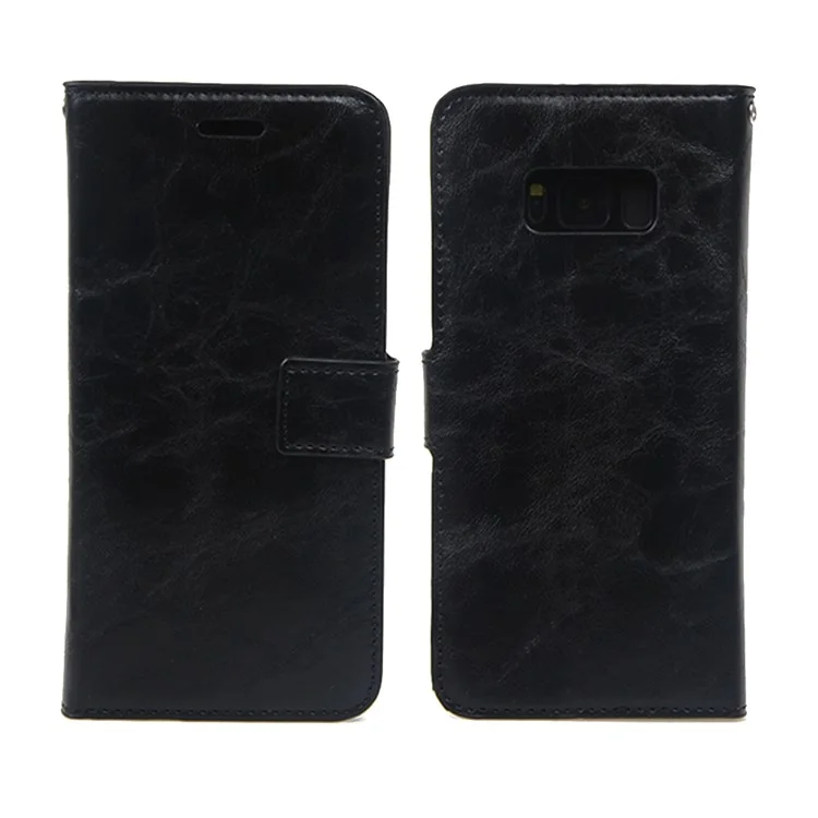 Pour Samsung Galaxy S8 G950 Couvercle de Portefeuille en Cuir de Cheval Fou 2 en 1 Avec Boîtier TPU Intérieur - le Noir