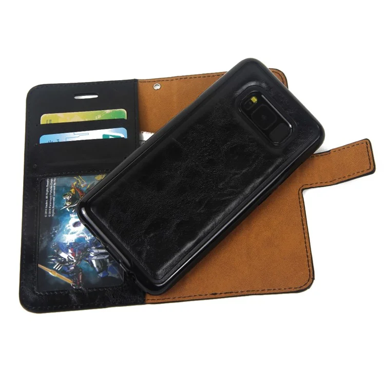 Para o Samsung Galaxy S8 G950 Destacável 2-em 1 Crazy Horse Horel Leather Cartlet Capa Com Estojo TPU Interno - Preto